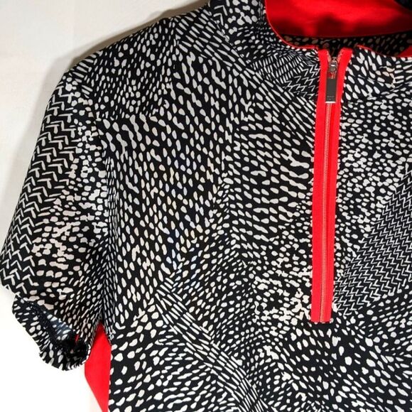 Tail Short Sleeve Golf Shirt With Half Zip, Black & White With Red Trim Size M - Picture 4 of 7